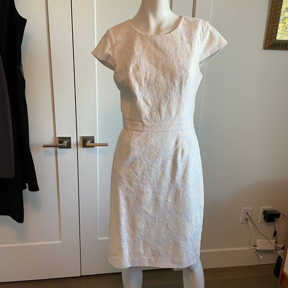 Pink Tartan Elegant Lace Open Back Cap Slv Round Nk Midi Dress White Cream Sz 6 - Picture 11 of 11